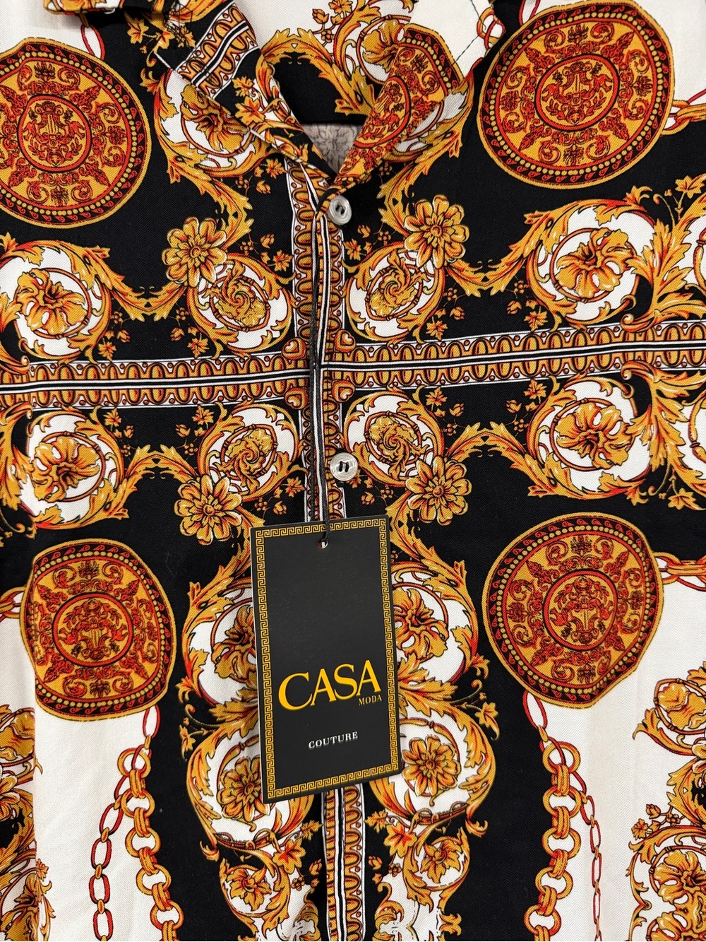 Men’s Casa Moda Couture Black Shirt with Gold Baroque Print